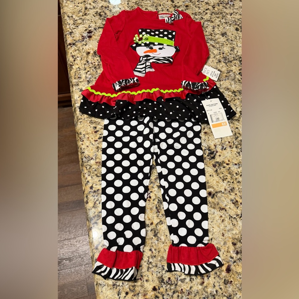 NWT Rare Editions Girls Christmas Snowman Polka Dot 2-Piece Set 6X